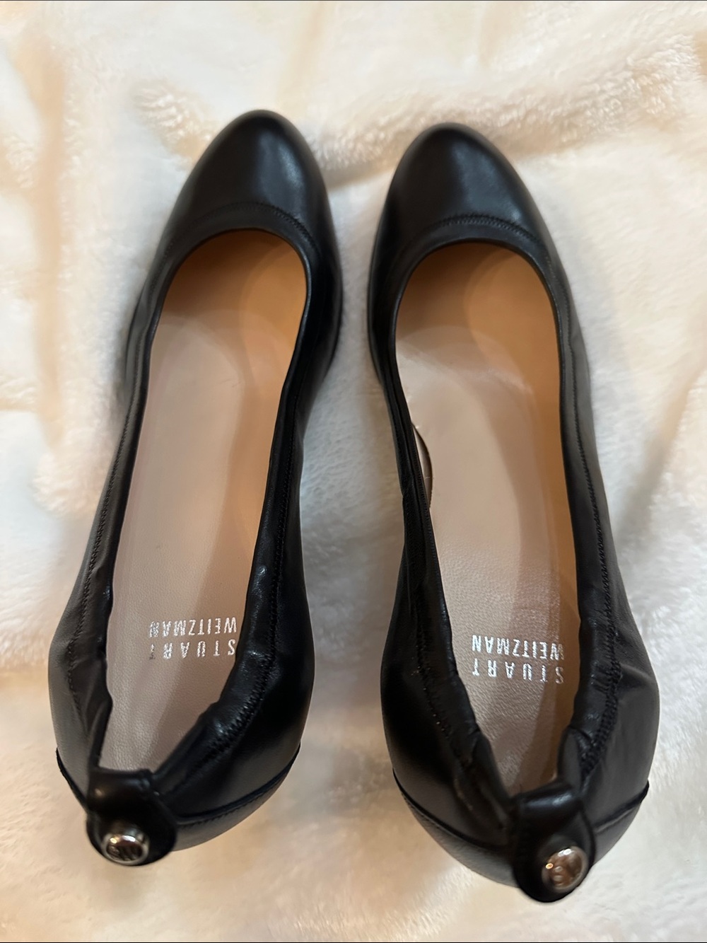 STUART WEITZMAN Leather Classic Ballet Pumps Block Heel Sz9.5 Made in Spain NWOT - Picture 6 of 17